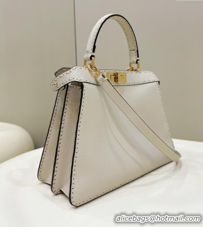 Buy Fendi Peekaboo ISeeU Medium Bag in Grained Leather with Oversized Topstitching 80133 White 2025 Top Quality