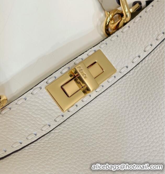 Buy Fendi Peekaboo ISeeU Medium Bag in Grained Leather with Oversized Topstitching 80133 White 2025 Top Quality