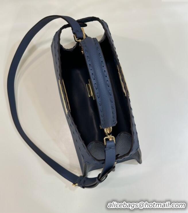 Cheap Fendi Peekaboo ISeeU Medium Bag in Grained Leather with Oversized Topstitching 80133 Midnight Blue 2025 Top Qualit