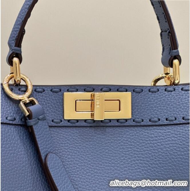 Cheap Fendi Peekaboo ISeeU Medium Bag in Grained Leather with Oversized Topstitching 80133 Midnight Blue 2025 Top Qualit