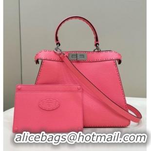 Best Price Fendi Peekaboo ISeeU Medium Bag in Grained Leather with Oversized Topstitching 80133 Watermelon Pink 2025 Top