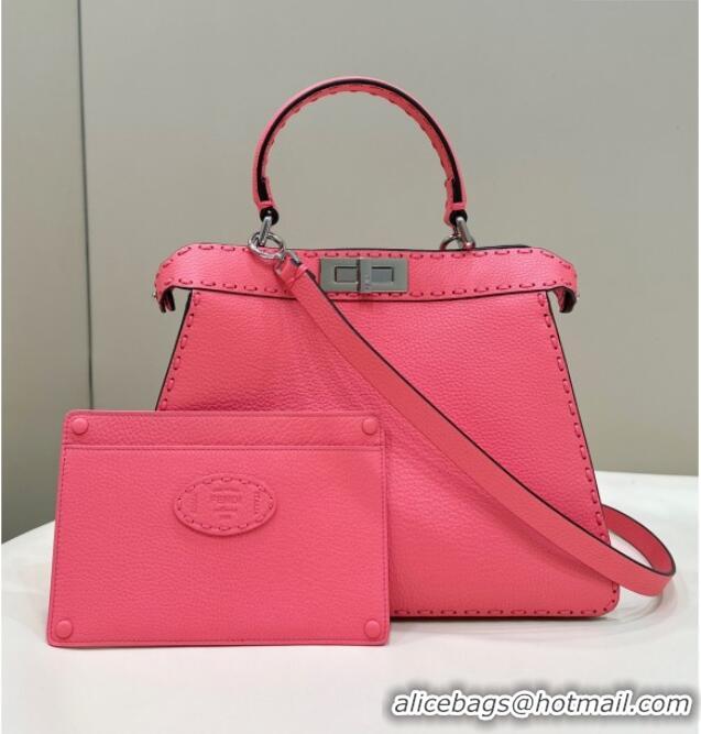 Best Price Fendi Peekaboo ISeeU Medium Bag in Grained Leather with Oversized Topstitching 80133 Watermelon Pink 2025 Top