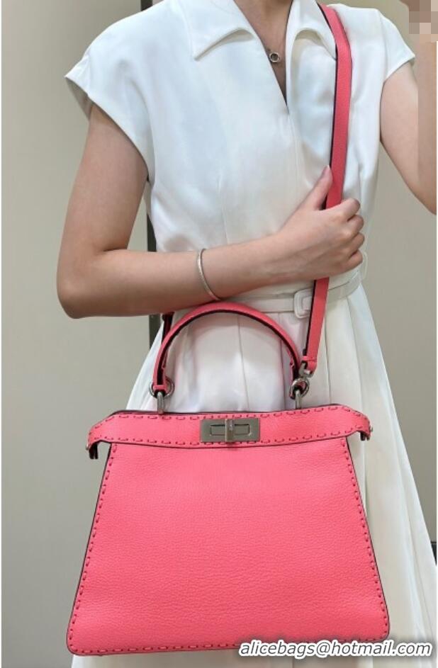 Best Price Fendi Peekaboo ISeeU Medium Bag in Grained Leather with Oversized Topstitching 80133 Watermelon Pink 2025 Top