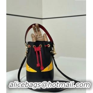 Luxurious Fendi Lunar New Year Mon Tresor Mini Bucket Bag in Leather with Fendi Yellow Eyes 8676 Black 2025