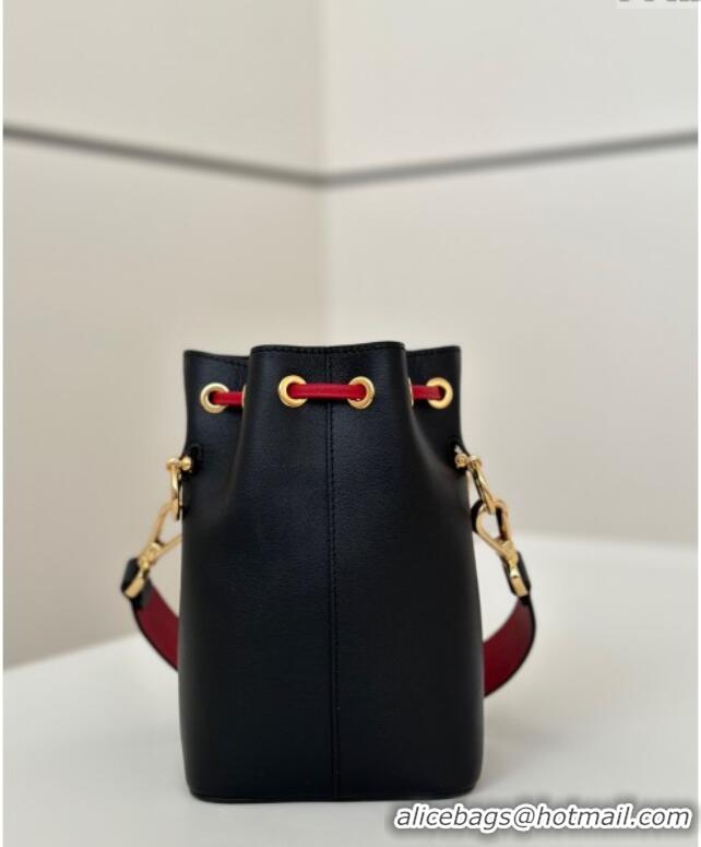 Luxurious Fendi Lunar New Year Mon Tresor Mini Bucket Bag in Leather with Fendi Yellow Eyes 8676 Black 2025