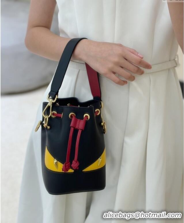 Luxurious Fendi Lunar New Year Mon Tresor Mini Bucket Bag in Leather with Fendi Yellow Eyes 8676 Black 2025