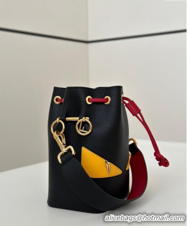 Luxurious Fendi Lunar New Year Mon Tresor Mini Bucket Bag in Leather with Fendi Yellow Eyes 8676 Black 2025