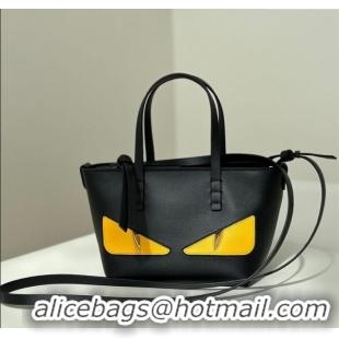 Sale Classic Fendi Lunar New Year Roll Mini Tote Bag in Leather with Fendi Yellow Eyes 8675 Black 2025