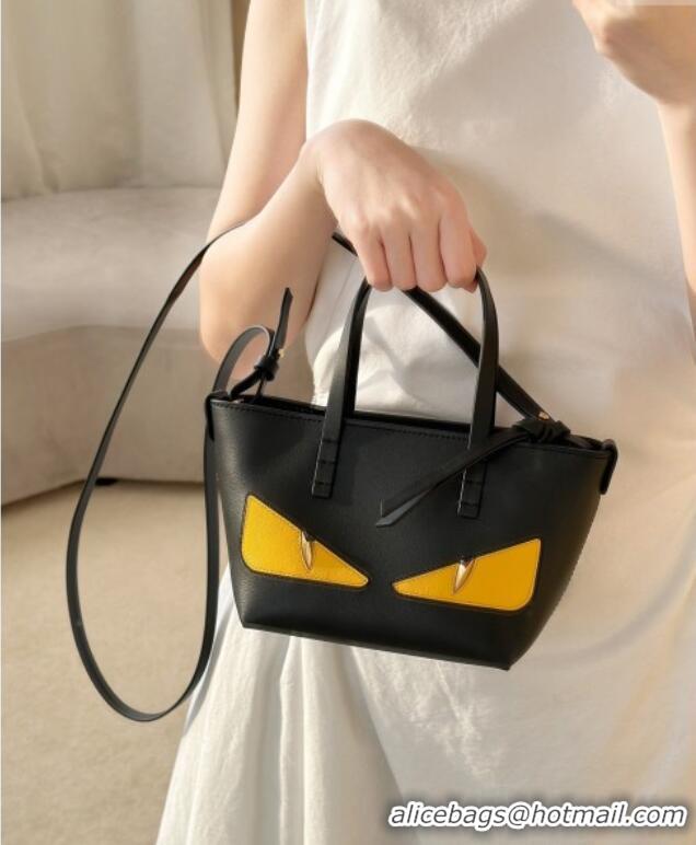 Sale Classic Fendi Lunar New Year Roll Mini Tote Bag in Leather with Fendi Yellow Eyes 8675 Black 2025