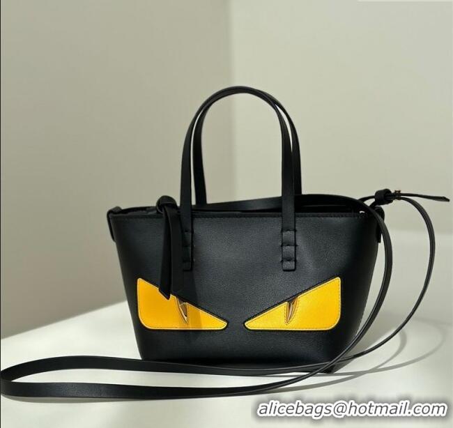 Sale Classic Fendi Lunar New Year Roll Mini Tote Bag in Leather with Fendi Yellow Eyes 8675 Black 2025