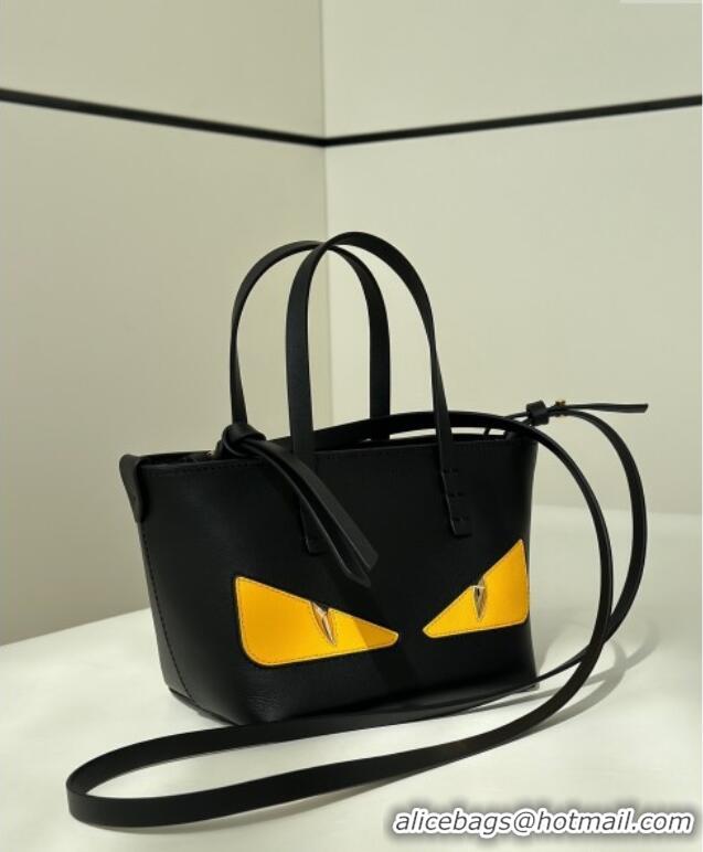 Sale Classic Fendi Lunar New Year Roll Mini Tote Bag in Leather with Fendi Yellow Eyes 8675 Black 2025