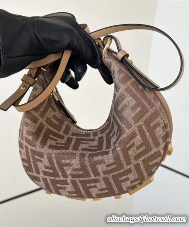 Grade Quality Fendi Fendigraphy Mini Hobo Bag in FF Fabric 8657 Beige 2025