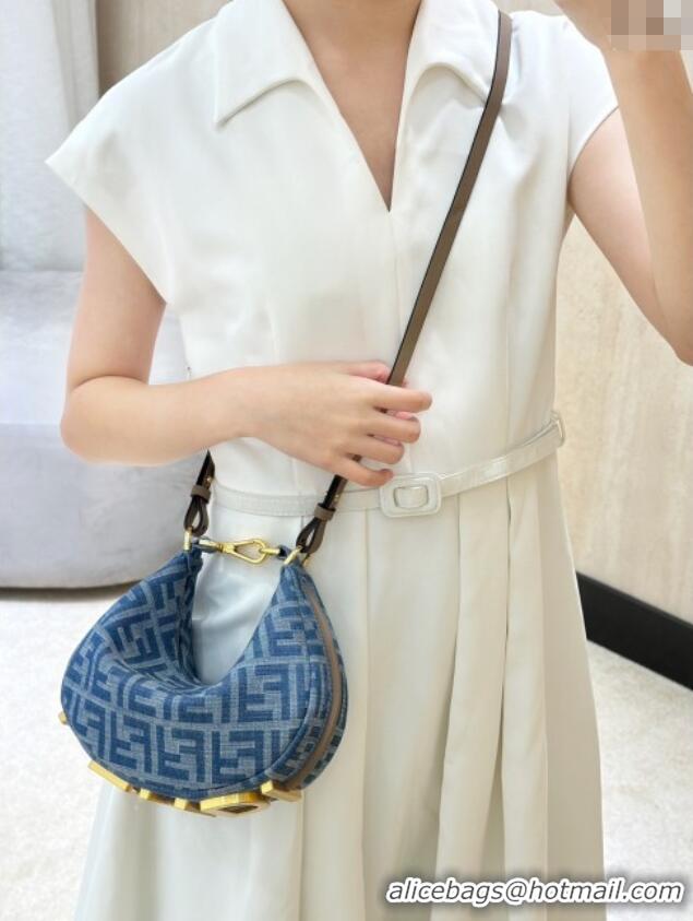 Pretty Style Fendi Fendigraphy Mini Hobo Bag in FF 8657 Denim Blue 2025