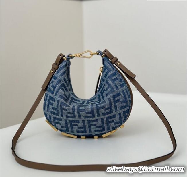 Pretty Style Fendi Fendigraphy Mini Hobo Bag in FF 8657 Denim Blue 2025