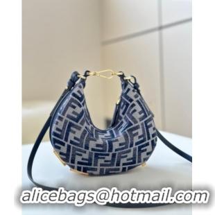 Buy Discount Fendi Fendigraphy Mini Hobo Bag in FF Chenille Fabric 8657 Blue 2025