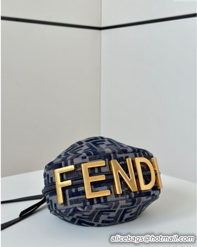 Buy Discount Fendi Fendigraphy Mini Hobo Bag in FF Chenille Fabric 8657 Blue 2025