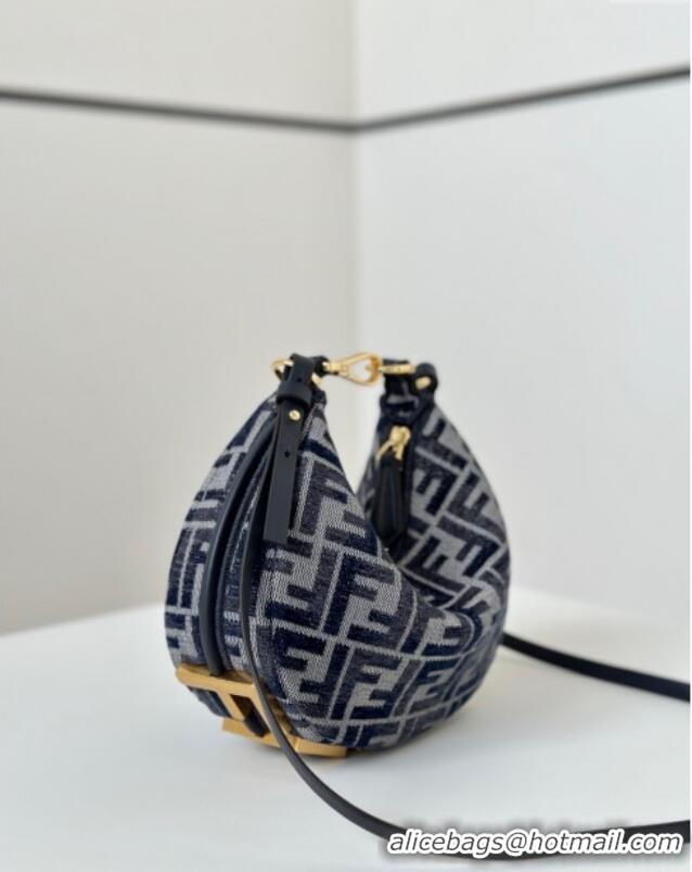 Buy Discount Fendi Fendigraphy Mini Hobo Bag in FF Chenille Fabric 8657 Blue 2025