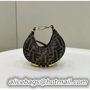 Luxury Cheap Fendi Fendigraphy Mini Hobo Bag in FF Fabric 80058 Brown 2025