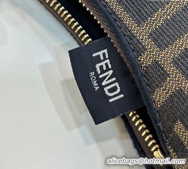 Luxury Cheap Fendi Fendigraphy Mini Hobo Bag in FF Fabric 80058 Brown 2025