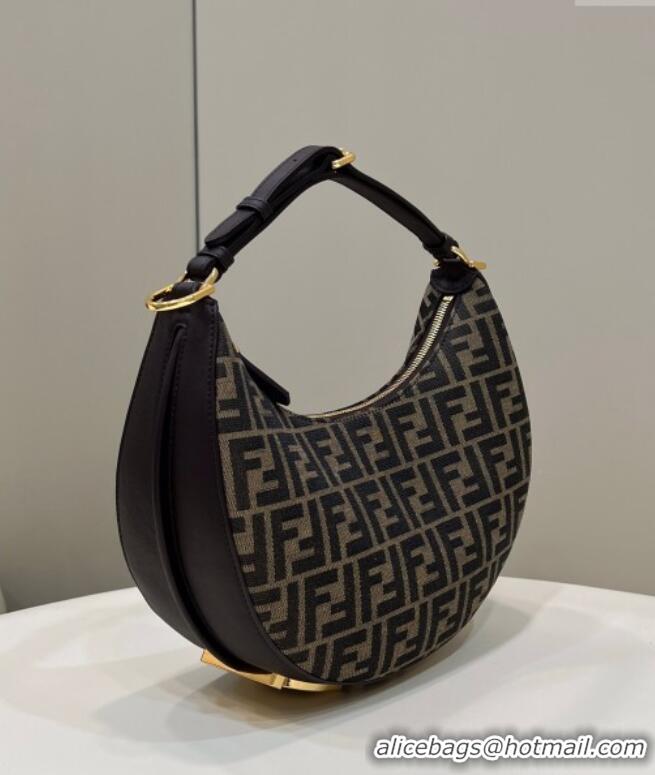 Top Grade Fendi Fendigraphy Small Hobo Bag in FF Fabric 80058 Brown 2025