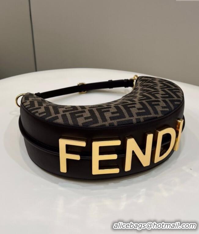 Top Grade Fendi Fendigraphy Small Hobo Bag in FF Fabric 80058 Brown 2025