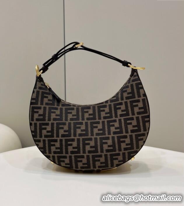 Top Grade Fendi Fendigraphy Small Hobo Bag in FF Fabric 80058 Brown 2025