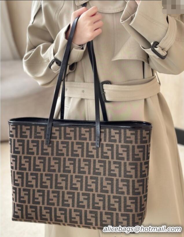 Buy Inexpensive Fendi Roll Large Tote Bag in FF Fabric 8338 Brown 2025