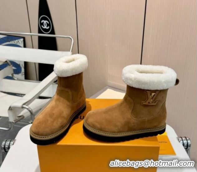 Grade Quality Louis Vuitton Suede Snow Ankle Boots Brown 1224043