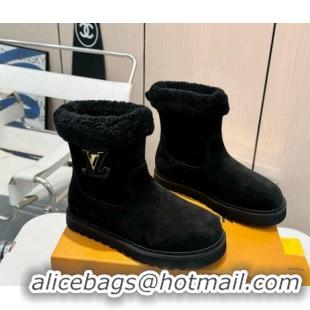 Best Grade Louis Vuitton Suede Snow Ankle Boots Black 1224044