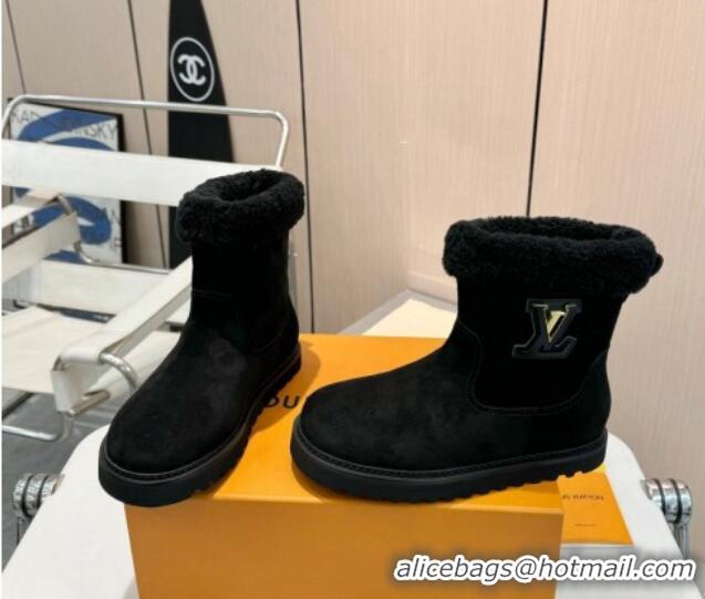 Best Grade Louis Vuitton Suede Snow Ankle Boots Black 1224044