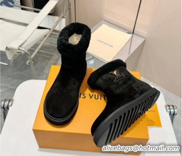 Best Grade Louis Vuitton Suede Snow Ankle Boots Black 1224044