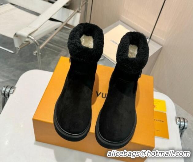 Best Grade Louis Vuitton Suede Snow Ankle Boots Black 1224044