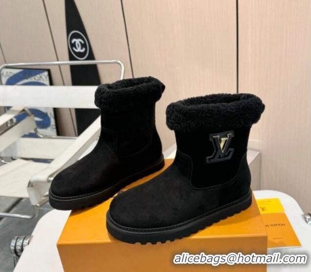 Best Grade Louis Vuitton Suede Snow Ankle Boots Black 1224044