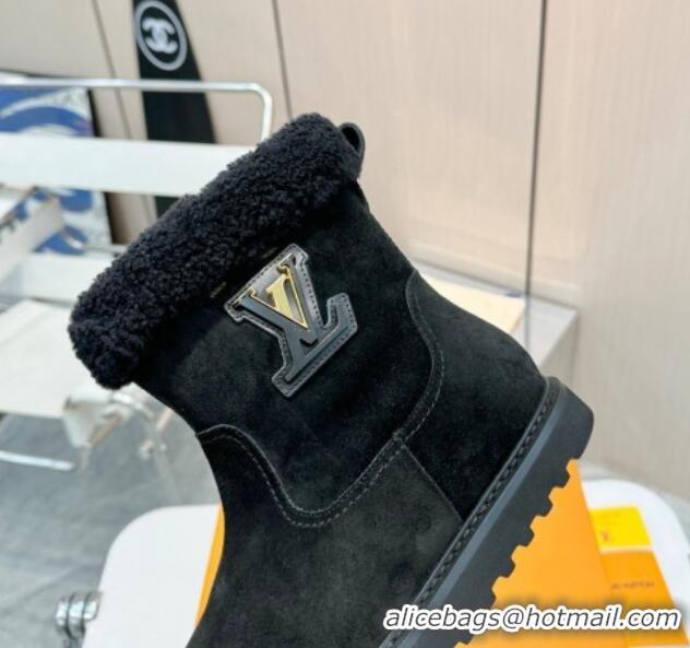 Best Grade Louis Vuitton Suede Snow Ankle Boots Black 1224044