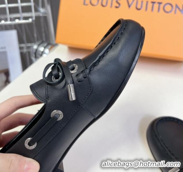 Top Design Louis Vuitton Soho Flat Boat Shoe in Calf Leather Black 1224045