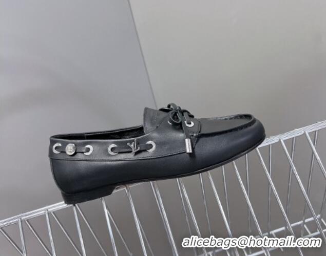 Top Design Louis Vuitton Soho Flat Boat Shoe in Calf Leather Black 1224045