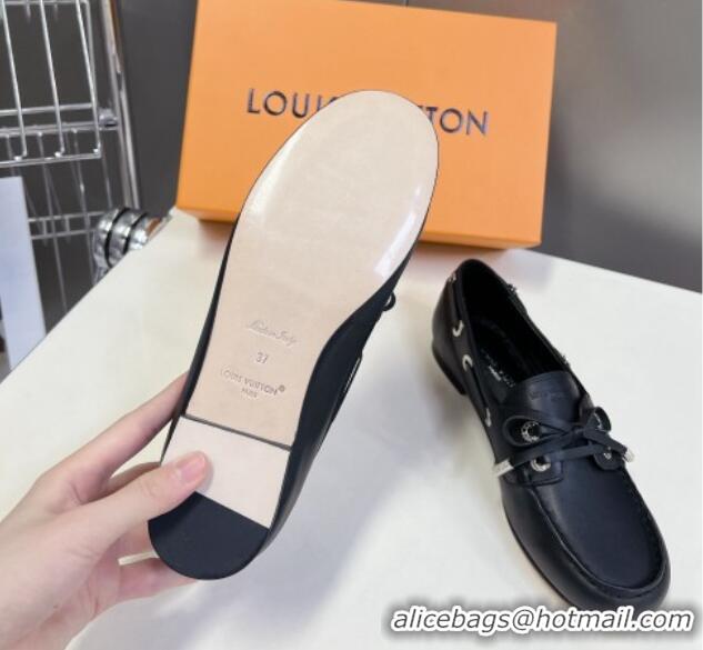 Top Design Louis Vuitton Soho Flat Boat Shoe in Calf Leather Black 1224045