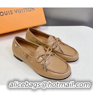 Good Looking Louis Vuitton Soho Flat Boat Shoe in Calf Leather Beige 1224046