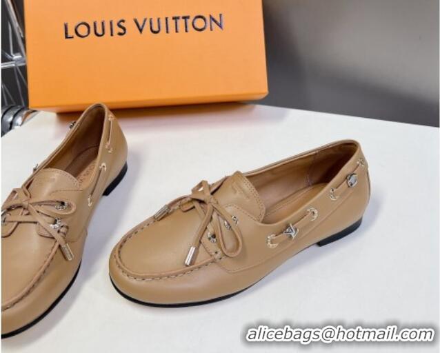 Good Looking Louis Vuitton Soho Flat Boat Shoe in Calf Leather Beige 1224046