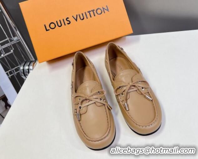 Good Looking Louis Vuitton Soho Flat Boat Shoe in Calf Leather Beige 1224046