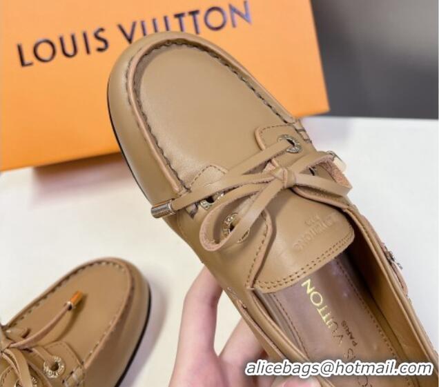 Good Looking Louis Vuitton Soho Flat Boat Shoe in Calf Leather Beige 1224046