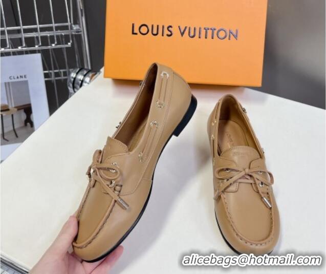 Good Looking Louis Vuitton Soho Flat Boat Shoe in Calf Leather Beige 1224046