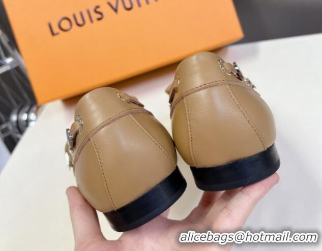 Good Looking Louis Vuitton Soho Flat Boat Shoe in Calf Leather Beige 1224046