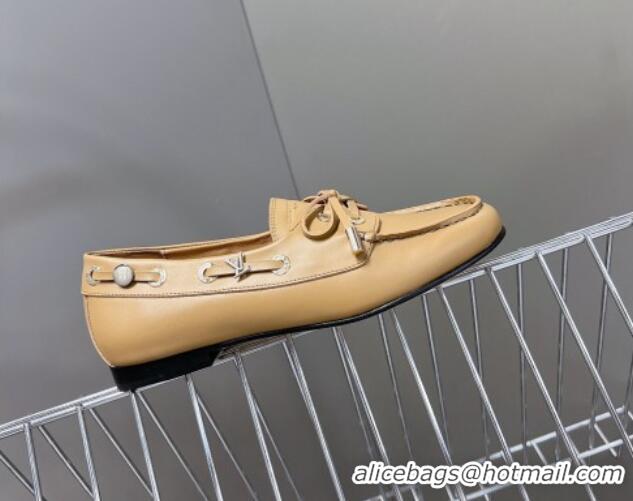 Good Looking Louis Vuitton Soho Flat Boat Shoe in Calf Leather Beige 1224046