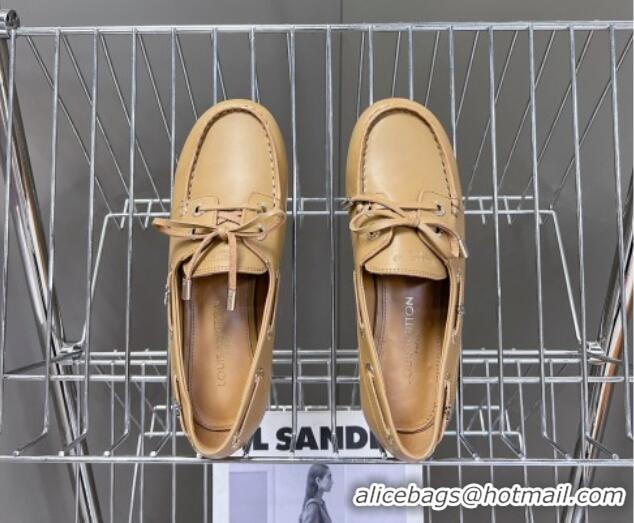 Good Looking Louis Vuitton Soho Flat Boat Shoe in Calf Leather Beige 1224046