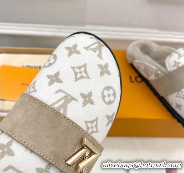 Low Price Louis Vuitton LV Cosy Flat Comfort Clog Mules in Monogram Wool and Shearling White 1224048