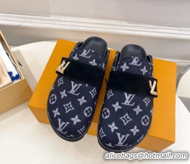 Classic Hot Louis Vuitton LV Cosy Flat Comfort Clog Mules in Monogram Wool and Suede Dark Blue 1224049