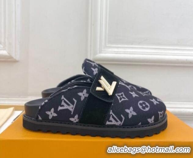 Classic Hot Louis Vuitton LV Cosy Flat Comfort Clog Mules in Monogram Wool and Suede Dark Blue 1224049