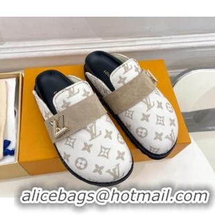 Perfect Louis Vuitton LV Cosy Flat Comfort Clog Mules in Monogram Wool and Suede White 1224050