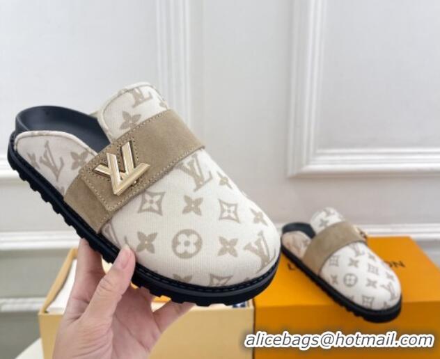 Perfect Louis Vuitton LV Cosy Flat Comfort Clog Mules in Monogram Wool and Suede White 1224050